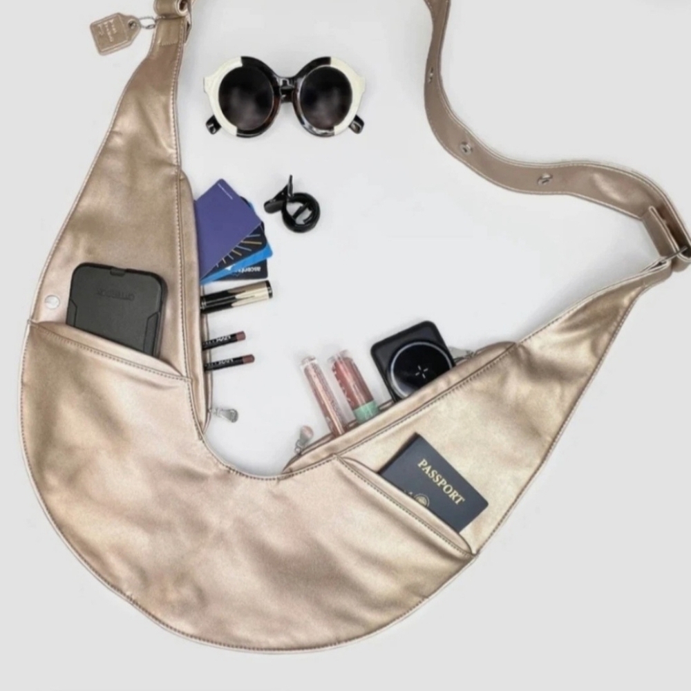 NEW FAUX LEATHER CHAMPAGNE GOLD SASH TRAVEL CROSSBODY BAG INDIA HOLIDAY 2023